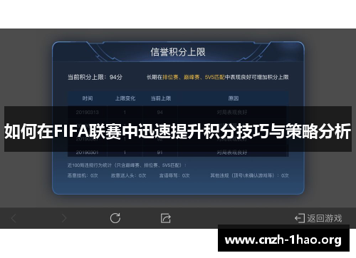 如何在FIFA联赛中迅速提升积分技巧与策略分析